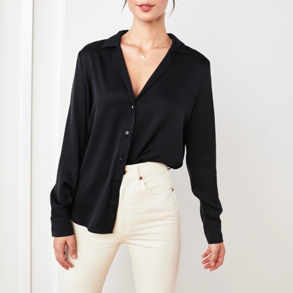 Quince 100% Washable Silk Stretch Notch Collar Blouse